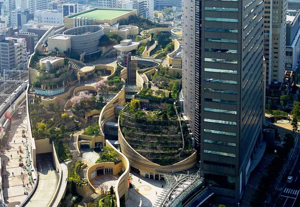 Japan’s Namba Parks Has an 8-Level Roof Garden with Waterfalls